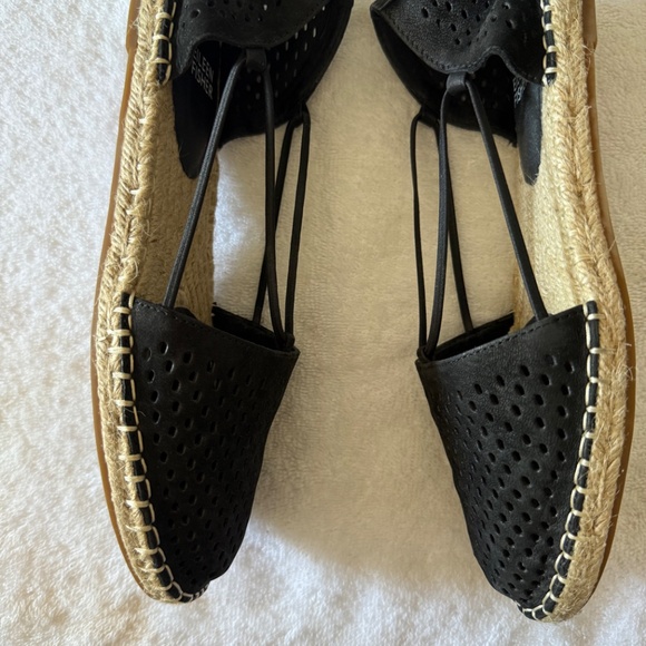 Eileen Fisher espadrille nubuck leather sandals, black, size 8 - Picture 3 of 13